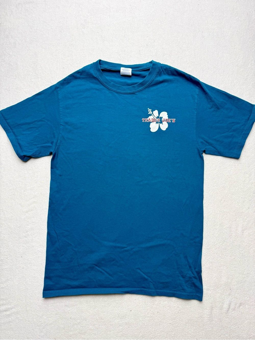Trader Joe's Teal Short Sleeve Tee with Small Floral Logo